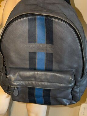 Vintage Coach Varsity Stripe Gunmetal West Backpack Large 2001 Leather Suede